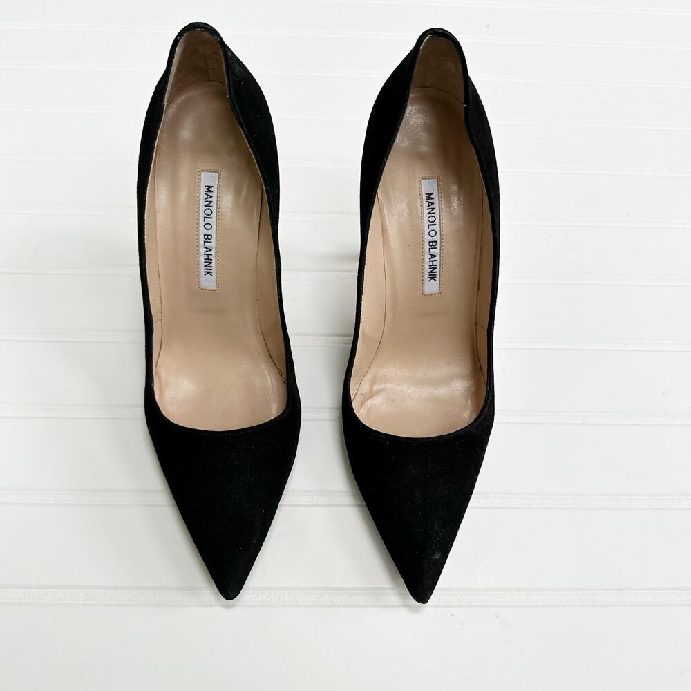 Manolo Blahnik BB Suede Pumps 105 Pointed Toe Black Stiletto 40.5